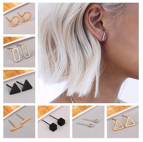 Simple European and American style one-line dot triangle earrings square temperament earrings