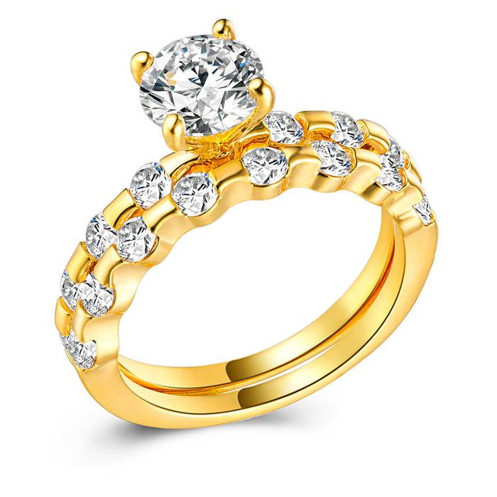 Zircon Ring 18K Gold Plated Silver Couple Ring Wholesale