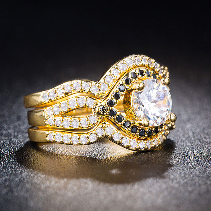 18K gold plated silver zircon ring three piece set wholesale