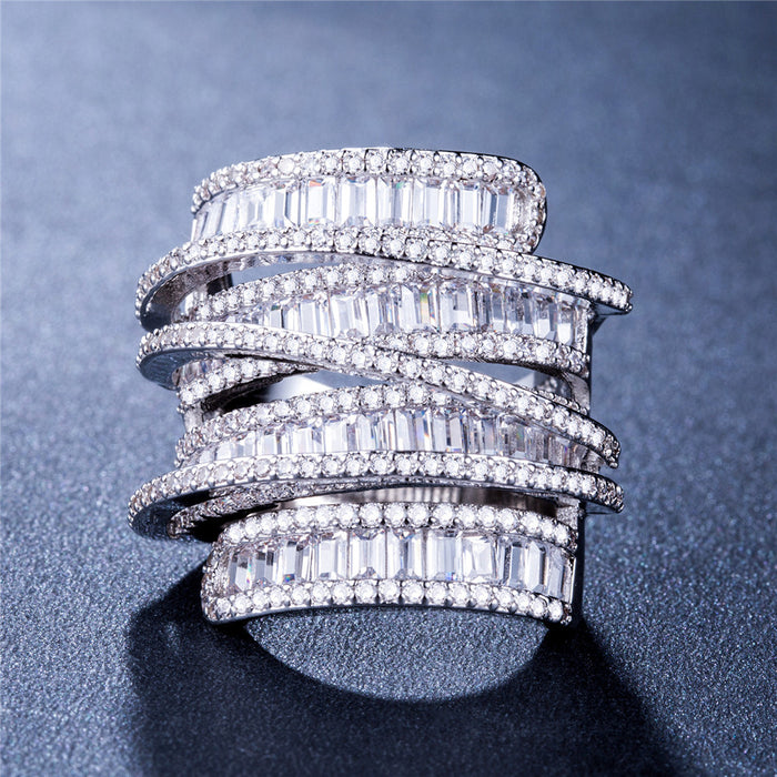 Geometric line full diamond full zircon ring ladies high-end accessories