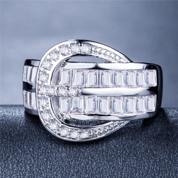 Luxury zircon women's ring creative belt buckle bracelet