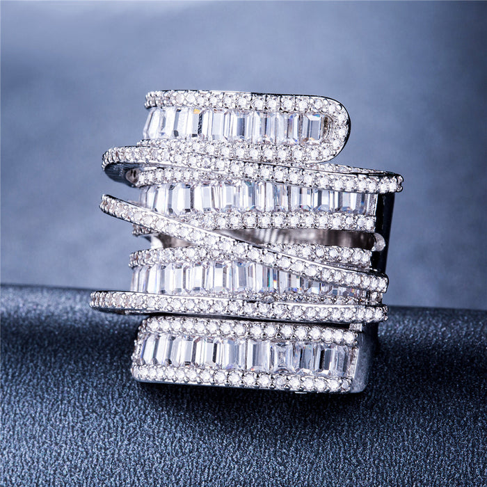 Geometric line full diamond full zircon ring ladies high-end accessories