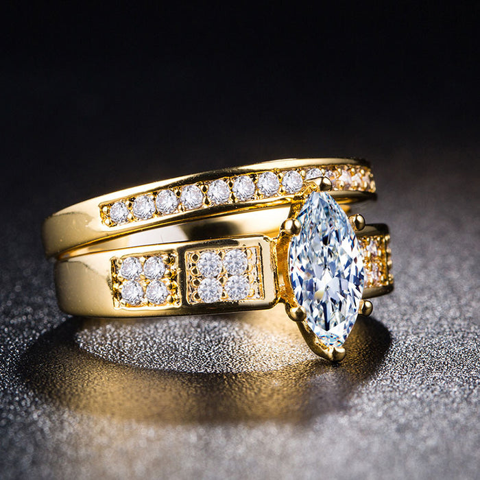 Luxury zircon ring 18K gold plated silver couple ring wholesale