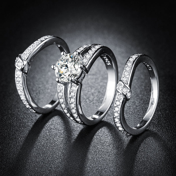 Zircon Ring Three-piece Set Silver-plated 18K Gold Wholesale