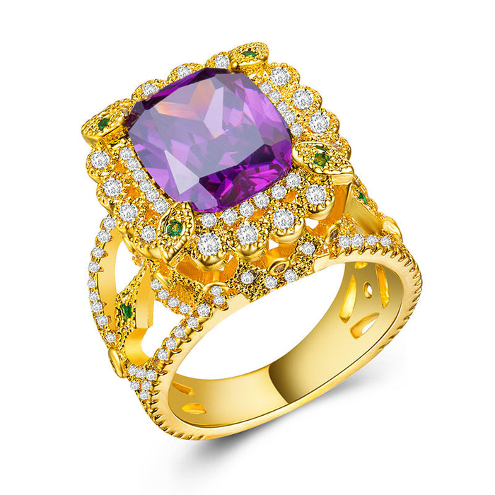 18K Gold Plated Zircon Women's Gemstone Ring Jewelry Wholesale