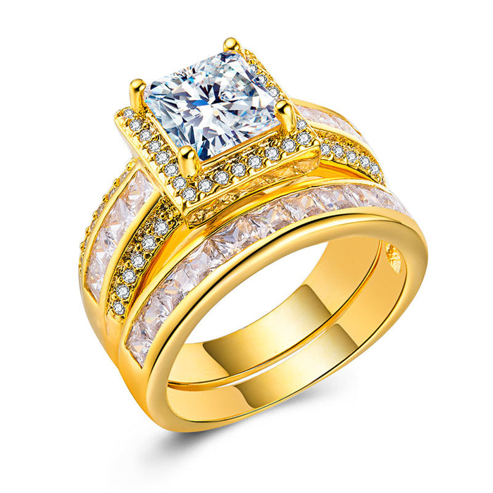 Hot selling gold plated silver plated zircon couple rings proposal engagement rings