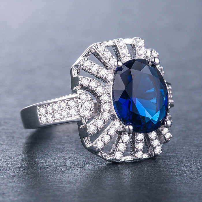 Vintage blue zircon silver plated female ring