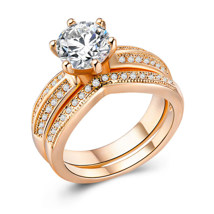 Rose gold plated silver zircon women's ring wholesale