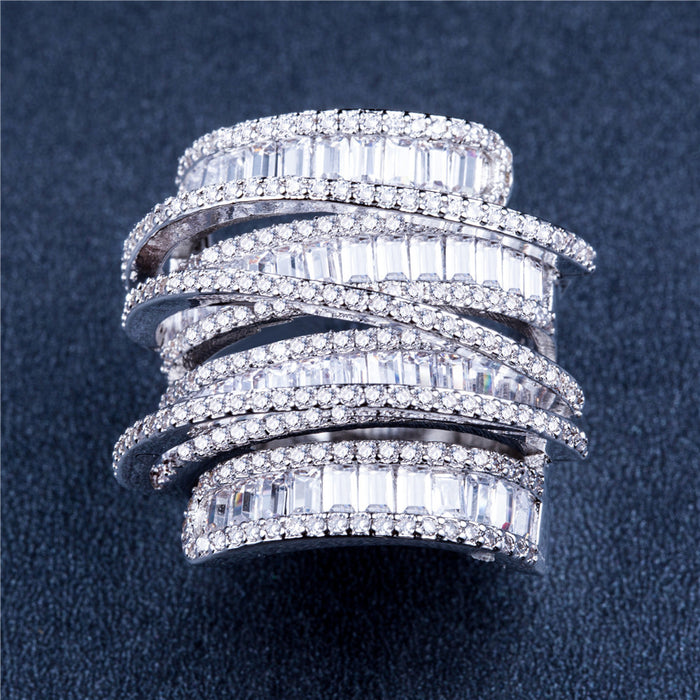 Geometric line full diamond full zircon ring ladies high-end accessories