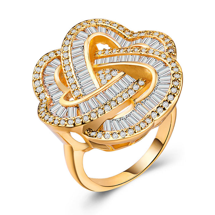 Luxury heart shaped zircon women's ring 18k gold plated jewelry wholesale