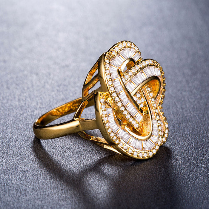 Luxury heart shaped zircon women's ring 18k gold plated jewelry wholesale