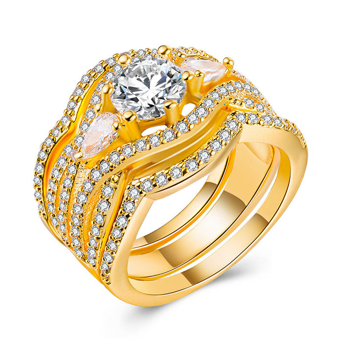 Combination ring set zircon diamond ring gold plated silver plated wholesale