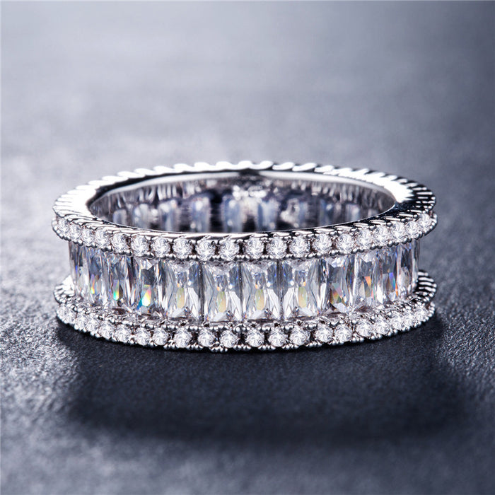 Luxury vintage full diamond ladies zircon ring silver plated wholesale