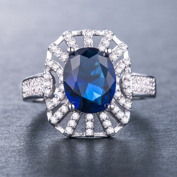 Vintage blue zircon silver plated female ring