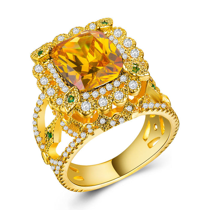 18K Gold Plated Zircon Women's Gemstone Ring Jewelry Wholesale