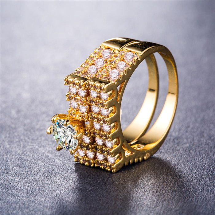 Holiday Silver Plated 18K Gold Zircon Couple Ring Wholesale