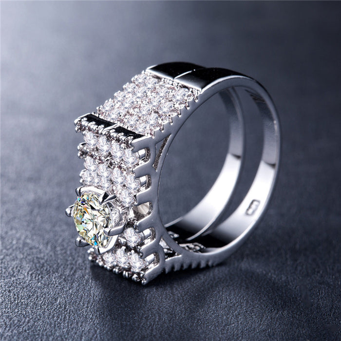 Holiday Silver Plated 18K Gold Zircon Couple Ring Wholesale