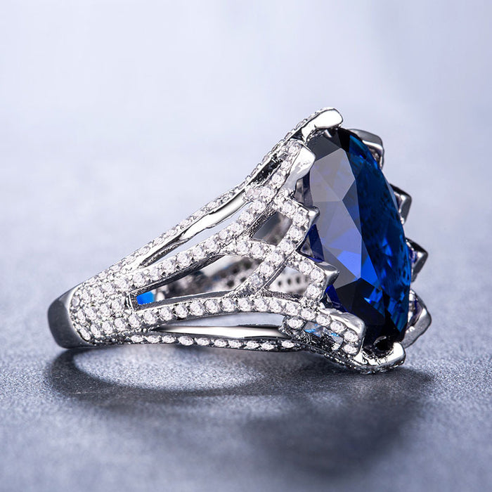 Colored zircon fashion silver-plated women's ring European and American jewelry wholesale