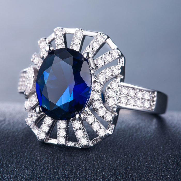 Vintage blue zircon silver plated female ring