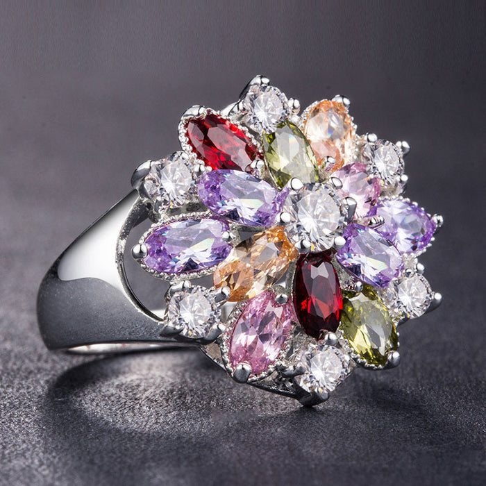 Colorful zircon ring silver plated party accessories