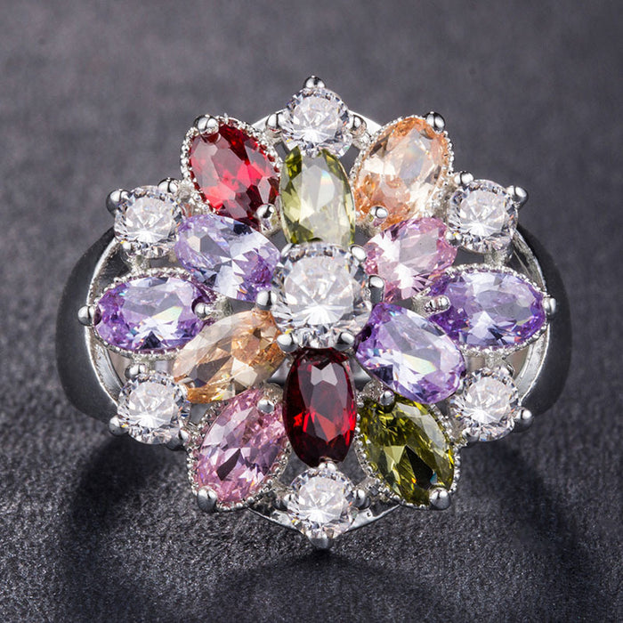 Colorful zircon ring silver plated party accessories