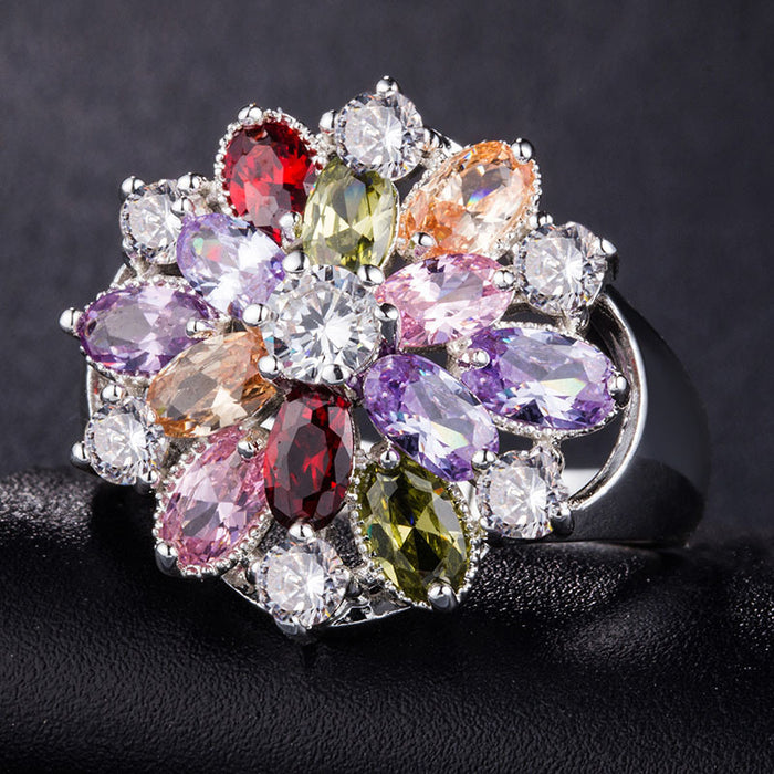 Colorful zircon ring silver plated party accessories