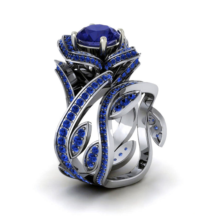 Creative heart-shaped black gold plated zircon ring European and American wholesale