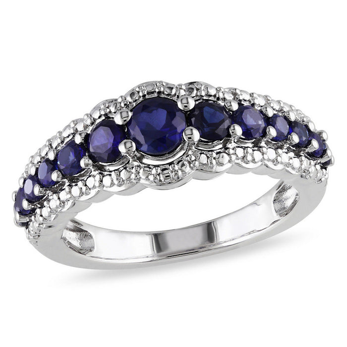 Personalized OL silver-plated blue simulated gemstone ring