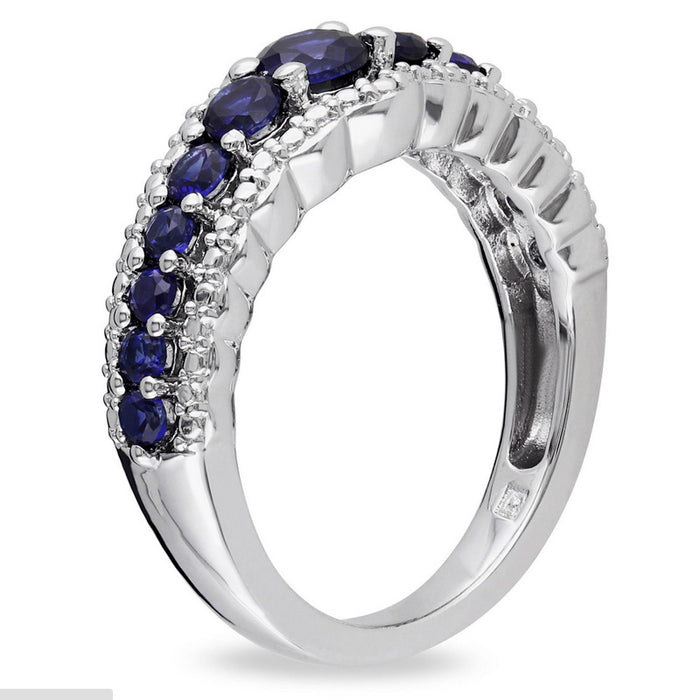 Personalized OL silver-plated blue simulated gemstone ring