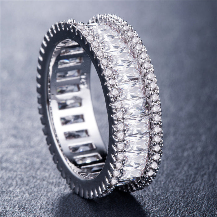 Luxury vintage full diamond ladies zircon ring silver plated wholesale