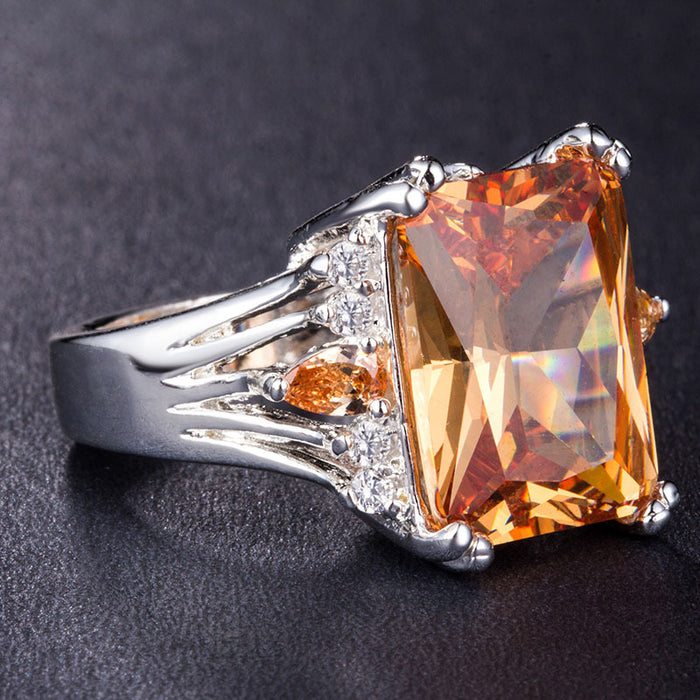 Luxury colored zircon silver plated female ring