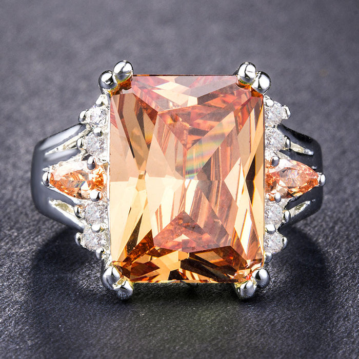 Luxury colored zircon silver plated female ring