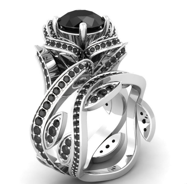 Creative heart-shaped black gold plated zircon ring European and American wholesale