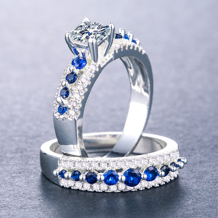 Anillo de mujer de circonita y diamante cuadrado de moda, estilo OL, bañado en plata, joyería de fiesta