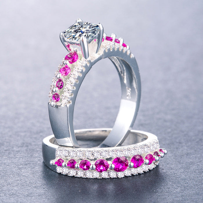 Anillo de mujer de circonita y diamante cuadrado de moda, estilo OL, bañado en plata, joyería de fiesta