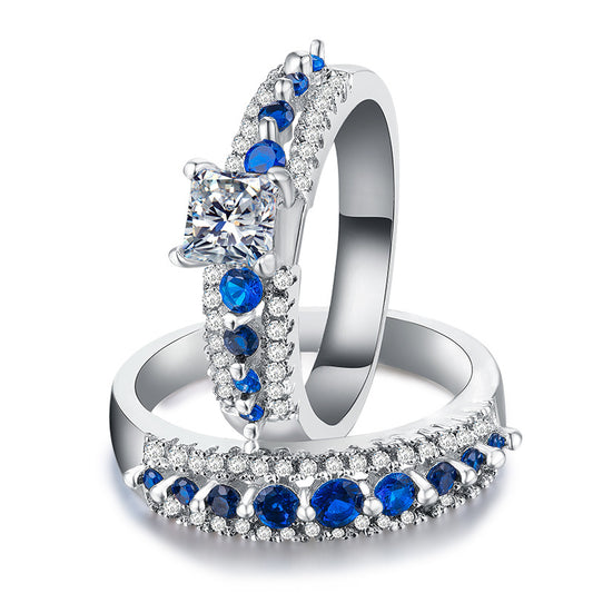 Fashion Square Diamond Zircon Women's Ring Silver Plated OL Style Party Jewelry