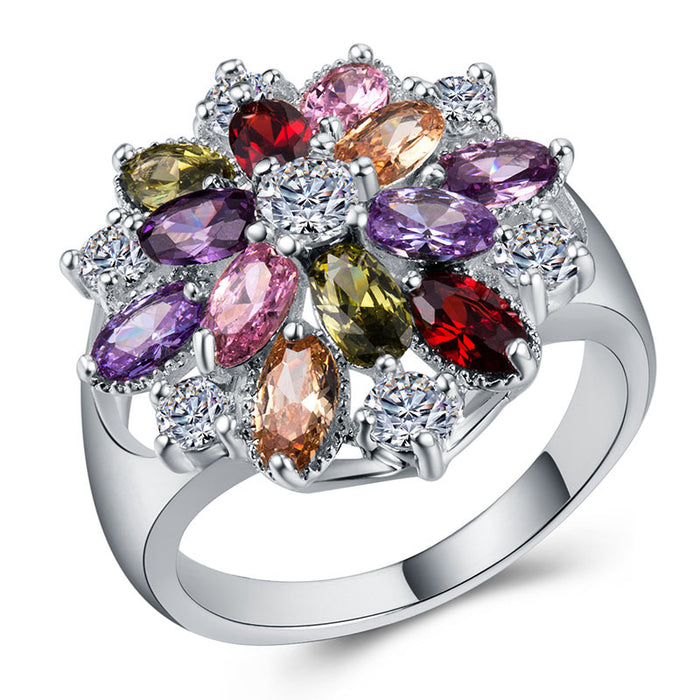 Colorful zircon ring silver plated party accessories