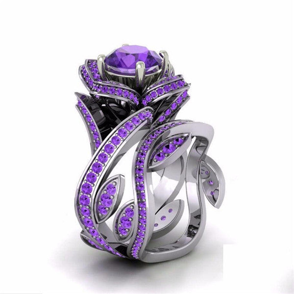 Creative heart-shaped black gold plated zircon ring European and American wholesale