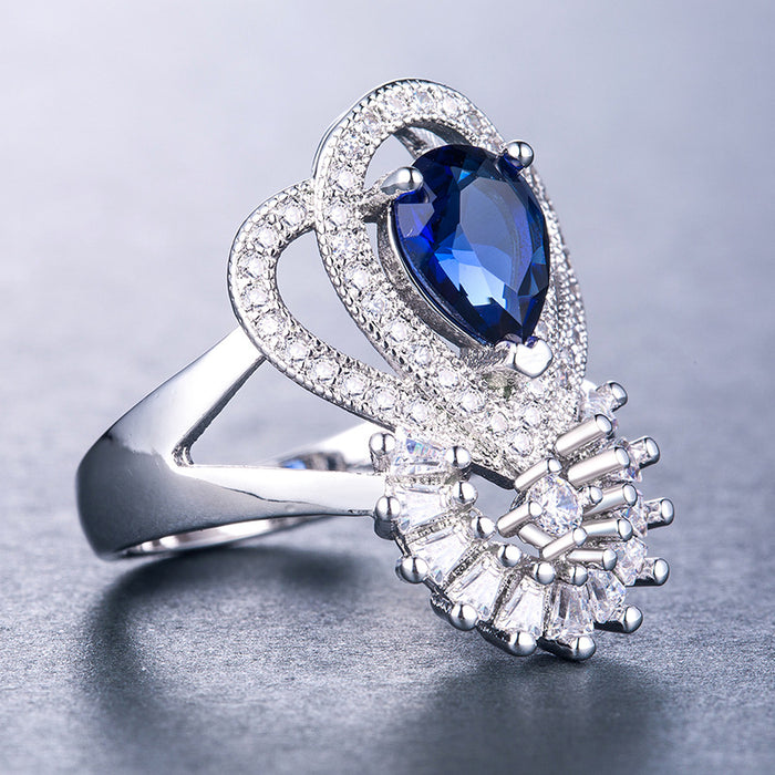 Vintage style blue zircon women's ring silver plated gemstone wholesale