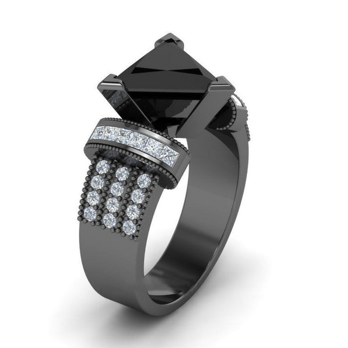 Heart-shaped zircon silver-plated women's ring black gold couple ring wholesale