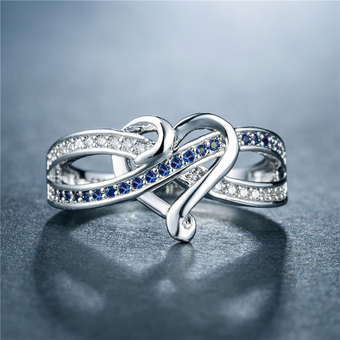 Blue and white two-color zircon women's ring silver plated European and American jewelry wholesale