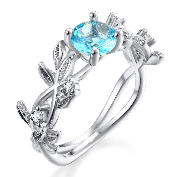 Aquamarine lucky flower ring tree branch design ladies jewelry wholesale