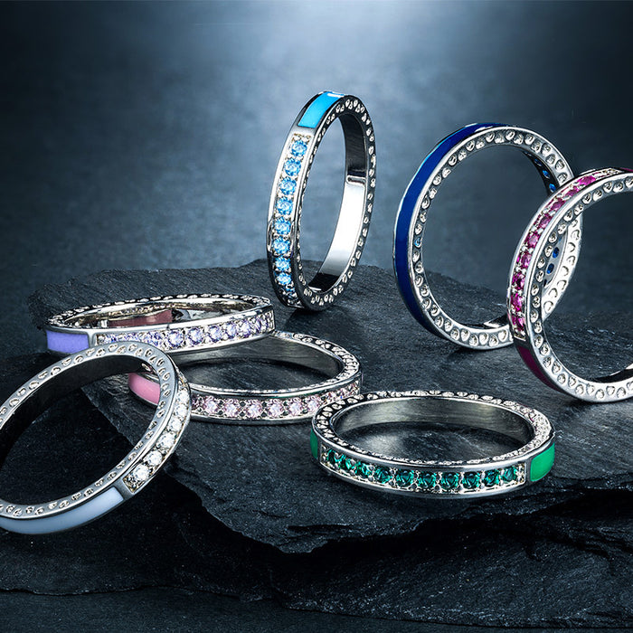 Anillo doble de circonita de imitación de diamante multicolor, joyería de moda europea y americana para damas