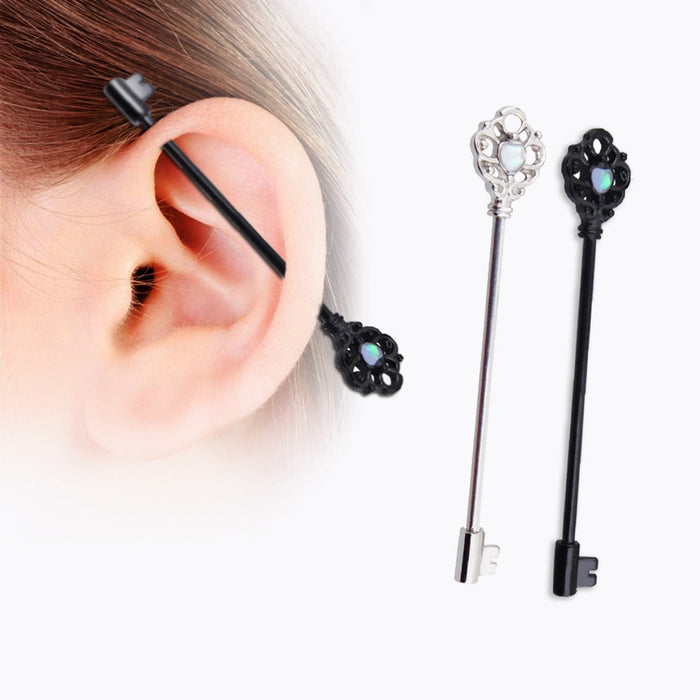 Earrings Stainless Steel Body Piercing Jewelry Imitation Long Key Ear Bone Stud - wallojewerly 