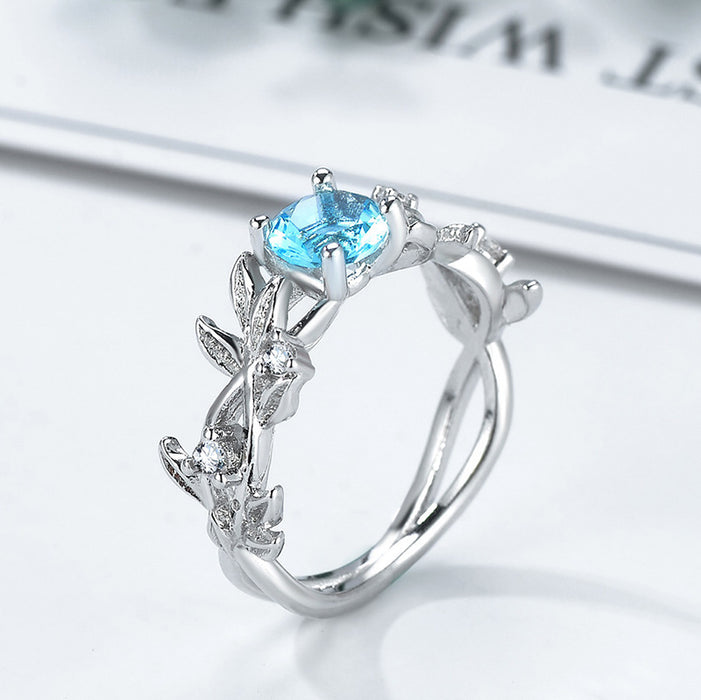 Aquamarine lucky flower ring tree branch design ladies jewelry wholesale