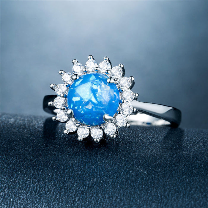 Imitation Australian sapphire platinum plated ladies ring European and American hot selling fashion jewelry