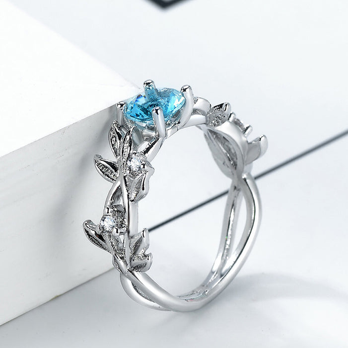 Aquamarine lucky flower ring tree branch design ladies jewelry wholesale