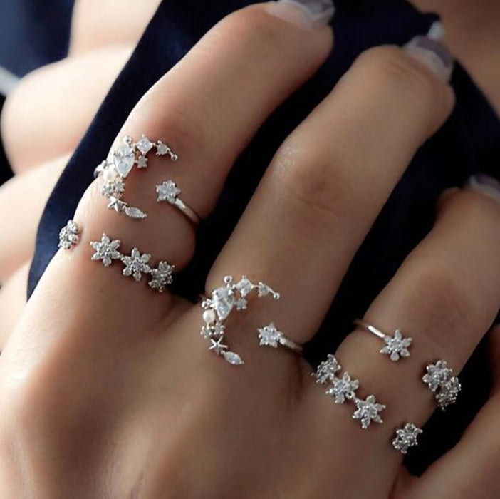 Bohemian Star Moon Rhinestone Rings - 5pcs Set