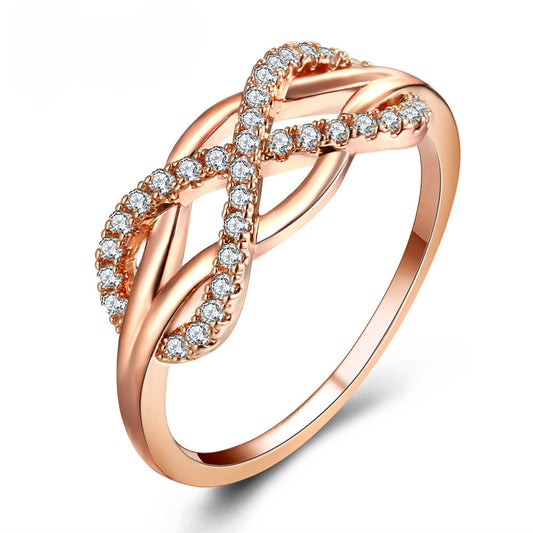 Number 8 twisted design inlaid zircon ladies ring rose gold plated European and American fashion