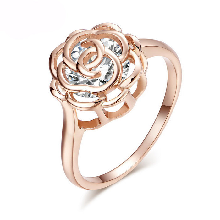 Anillo de mujer con diamantes rosas huecos, joyería de moda europea y americana chapada en platino